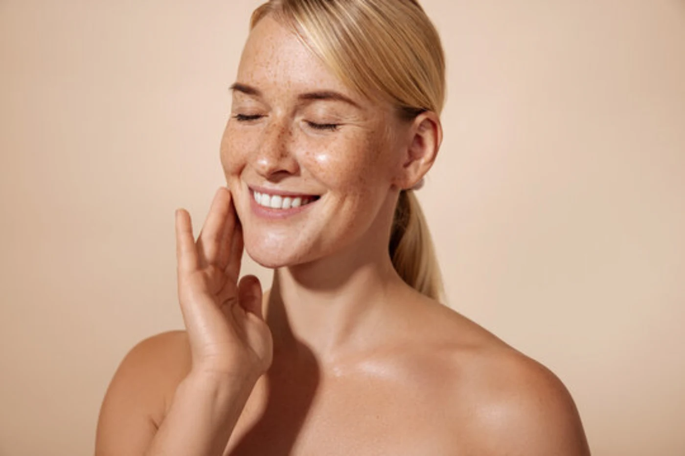 cheerful blonde beautiful woman smiling
