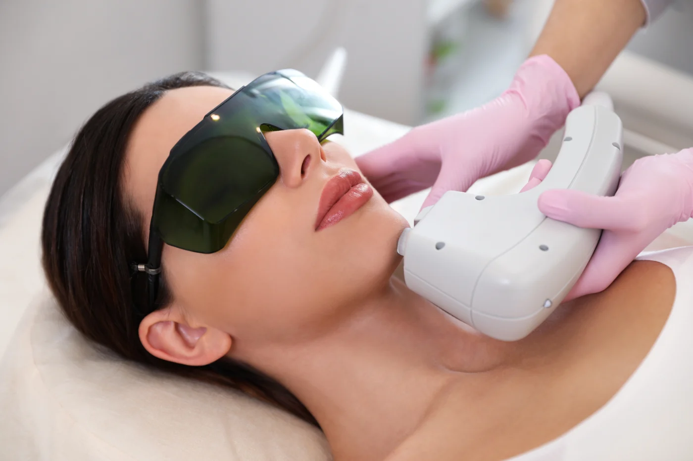 patient getting chin laser hair removal